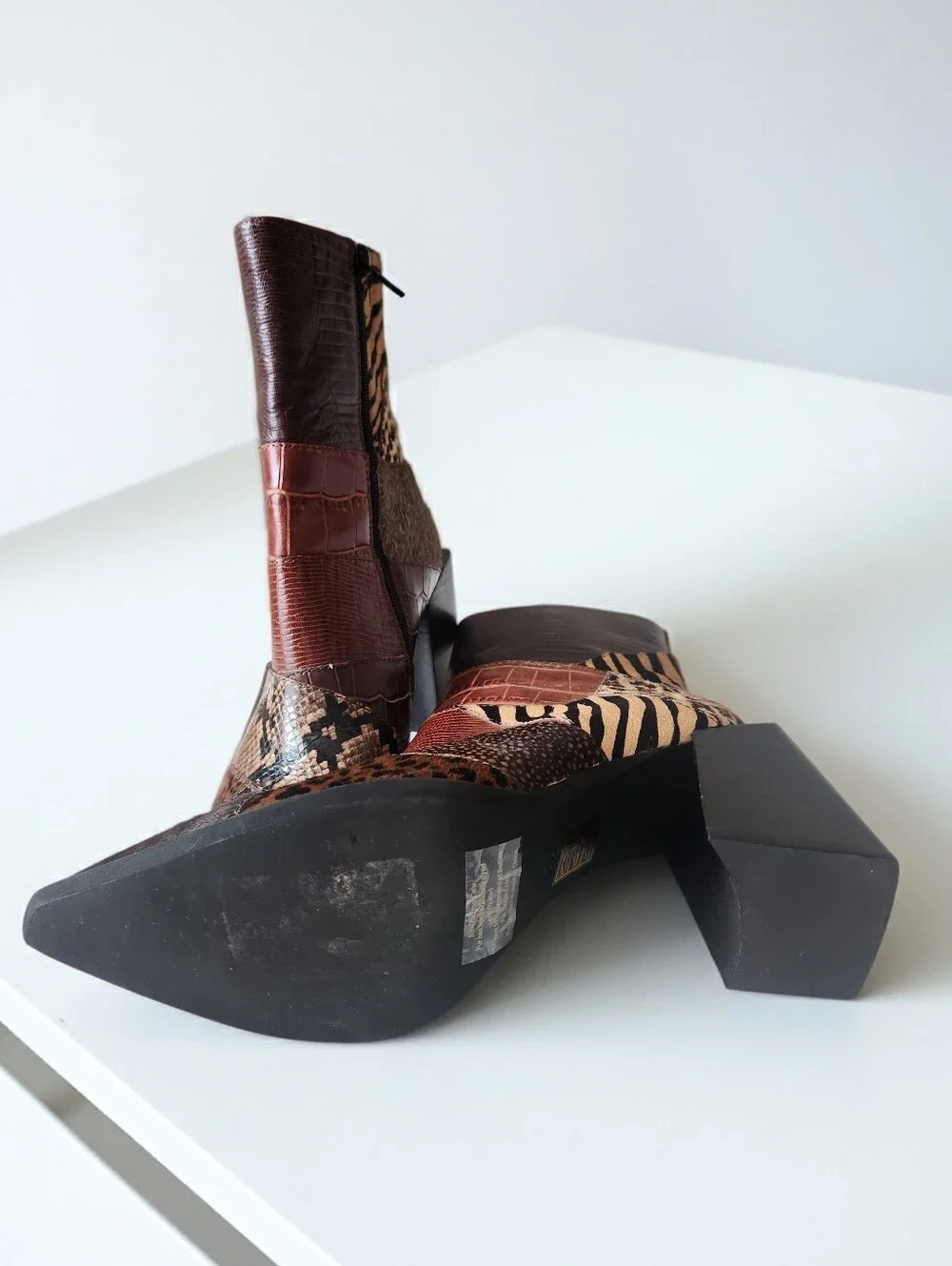 Jeffrey Campbell Caballeros La Siren Mixed Media Calf-hair Patchwork Boots 8.5